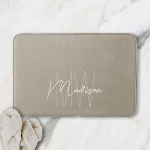 Moderne Monogramm Name Script Beige Badematte
