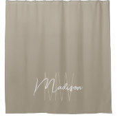 Moderne Monogramm Name Script Beige Duschvorhang (Vorderseite)