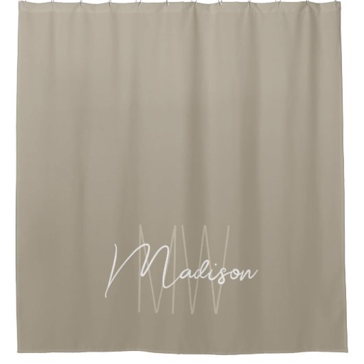 Moderne Monogramm Name Script Beige Duschvorhang (Vorderseite)