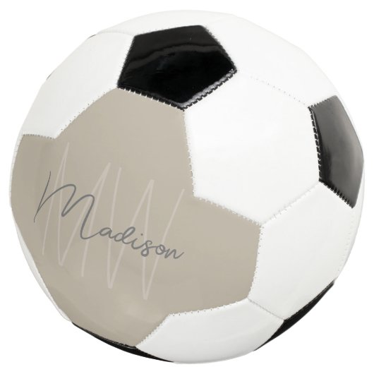 Moderne Monogramm Name Script Beige Fußball (Dreiviertel)