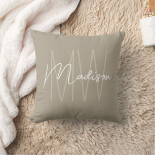 Moderne Monogramm Name Script Beige Kissen