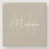 Moderne Monogramm Name Script Beige Steinuntersetzer (Vorderseite)
