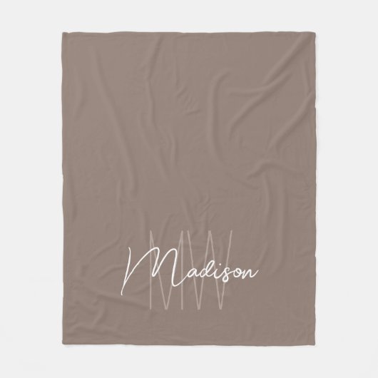 Moderne Monogramm-Name-Script Taupe Fleecedecke (Vorderseite)