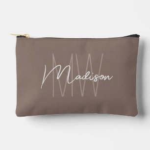 Moderne Monogramm-Name-Script Taupe Zubehörtasche
