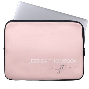 Moderne Monogramm-Name stilvolles Blush-Pink Mädch Laptopschutzhülle