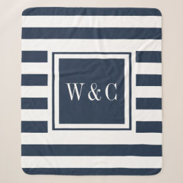 Moderne Monogramm Navy Blau Weiße Streifen Sherpadecke