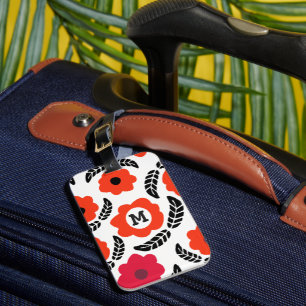 Moderne Monogramm Orange und Rote Blüten Gepäckanhänger