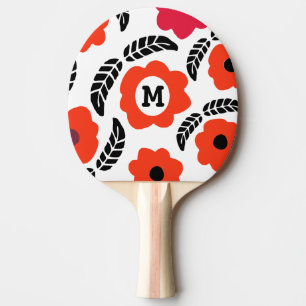Moderne Monogramm Orange und Rote Blüten Tischtennis Schläger