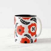 Moderne Monogramm Orange und Rote Blüten Zweifarbige Tasse (VorderseiteRechts)