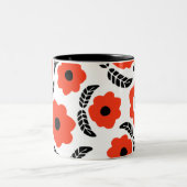 Moderne Monogramm Orange und Rote Blüten Zweifarbige Tasse (Mittel)