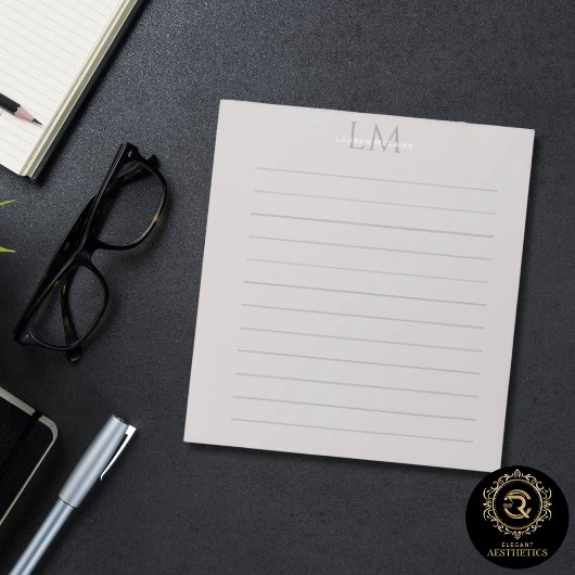 Moderne Monogramm-Papeterie in Taupe-Grau Notizblock