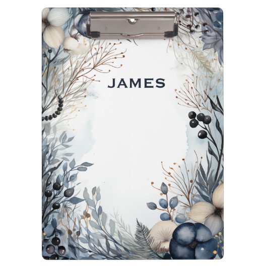 Moderne Monogramm Personalisiert Blau und Gold Klemmbrett (Vorderseite)