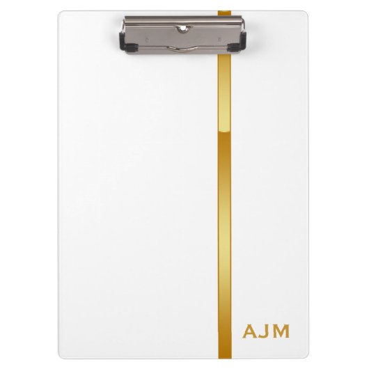 Moderne Monogramm Personalisiert-Weiß und Gold Klemmbrett (Vorderseite)
