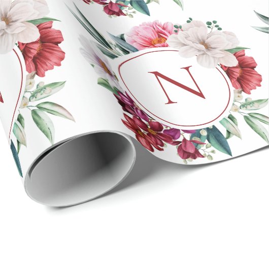 Moderne Monogramm Personalisierte Blumenhochzeit Geschenkpapier (Rolleneckpunkt)