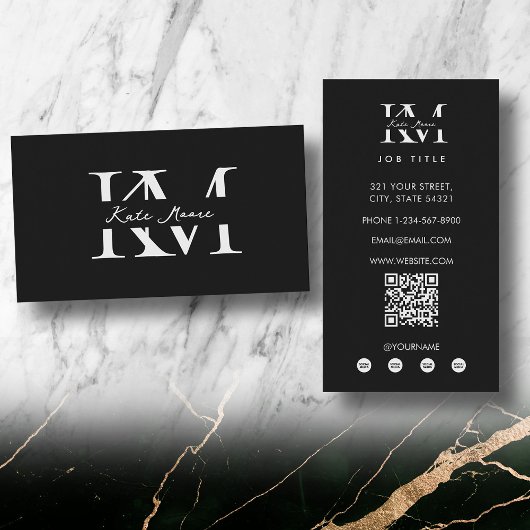 Moderne Monogramm Professional Black Marketing Visitenkarte