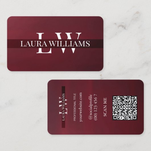 Moderne Monogramm Professional Rot Marone Visitenkarte (Vorne/Hinten)
