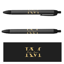 Moderne Monogramm Professional Schwarz Gold Market Kugelschreiber