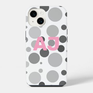 Moderne Monogramm-Punkte Grau Rosa iPhone 14 Hülle