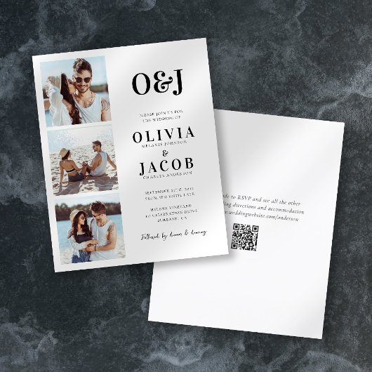 Moderne Monogramm-QR-Code-Foto-Hochzeitseinladung