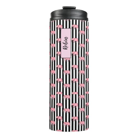 Moderne monogramm rosa Elefantenmuster Streifen Thermosbecher (Vorderseite)