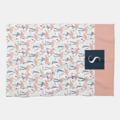 Moderne Monogramm rosa Flamingo-Muster Geschirrtuch (Horizontal)