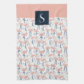 Moderne Monogramm rosa Flamingo-Muster Geschirrtuch (Vertikal)