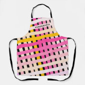 Moderne Monogramm Rosa Gelb Schwarz Kariert Süß Schürze (Vorderseite)