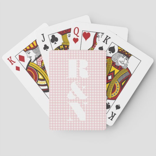 Moderne Monogramm-Rosa-Gingham-Hochzeitsgunst Spielkarten (Rückseite)