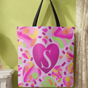 Moderne Monogramm Rosa Herz Gemalte Schule Tasche