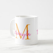 Moderne Monogramm-Rosa-Schrift-Name Kaffeetasse (Vorderseite Links)