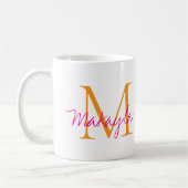 Moderne Monogramm-Rosa-Schrift-Name Kaffeetasse (Links)