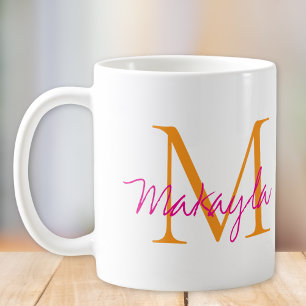 Moderne Monogramm-Rosa-Schrift-Name Kaffeetasse