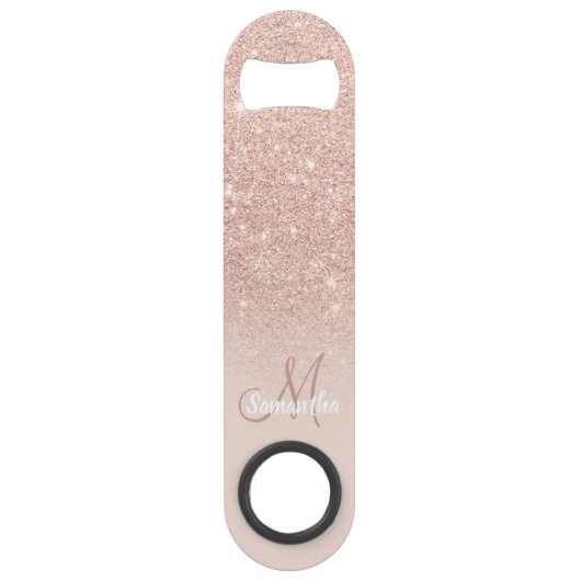 Moderne Monogramm Rose Gold Glitzer Ober Rosa Speed Flaschenöffner (Vorderseite)