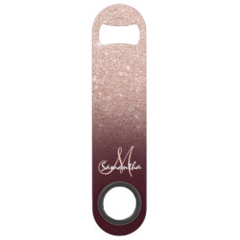 Moderne Monogramm Rose Gold Glitzer ombre burgundy Speed Flaschenöffner