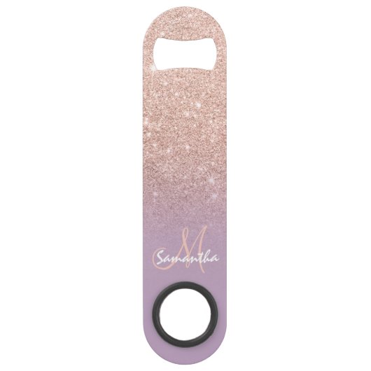 Moderne Monogramm Rose Gold Glitzer ombre lila Speedflaschenöffner (Vorderseite)