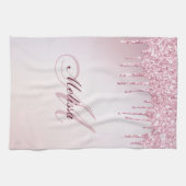 , moderne monogramm Rose Gold lila Glitzer Geschirrtuch (Horizontal)