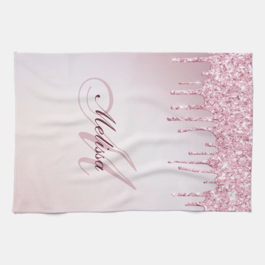 , moderne monogramm Rose Gold lila Glitzer Geschirrtuch (Horizontal)