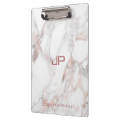 Moderne Monogramm-Rose Gold Weißer Marmor Elegant Klemmbrett (Links)