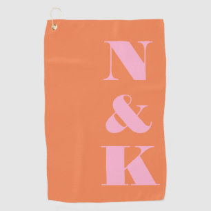 Moderne Monogramm-Rosé-Orange-Hochzeitsgunst Golfhandtuch