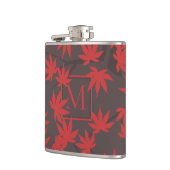 Moderne Monogramm Rot Ahornblatt Grau Flachmann (Links)
