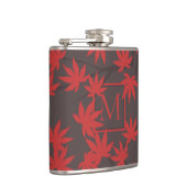 Moderne Monogramm Rot Ahornblatt Grau Flachmann (Rechts)