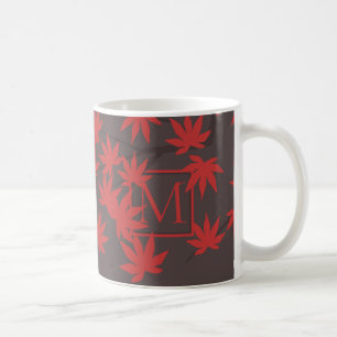 Moderne Monogramm Rot Ahornblatt Grau Kaffeetasse