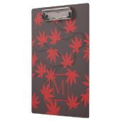 Moderne Monogramm Rot Ahornblatt Grau Klemmbrett (Links)