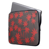 Moderne Monogramm Rot Ahornblatt Grau Laptopschutzhülle (Vorderseite Links)