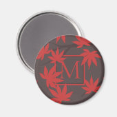 Moderne Monogramm Rot Ahornblatt Grau Magnet (Vorderseite/Rückseite)