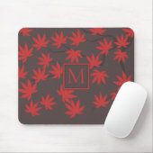 Moderne Monogramm-Rot-Ahornblatt-Grau Mousepad (Mit Mouse)