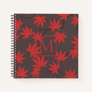 Moderne Monogramm Rot Ahornblatt Grau Notizblock