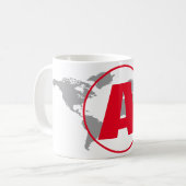 Moderne Monogramm-Rot-Initialien-Weltkarte Kaffeetasse (Vorderseite Links)