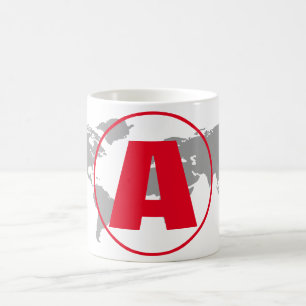 Moderne Monogramm-Rot-Initialien-Weltkarte Kaffeetasse