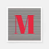 Moderne monogramm rote Schwarz-weiße Streifen Serviette (Vorderseite)